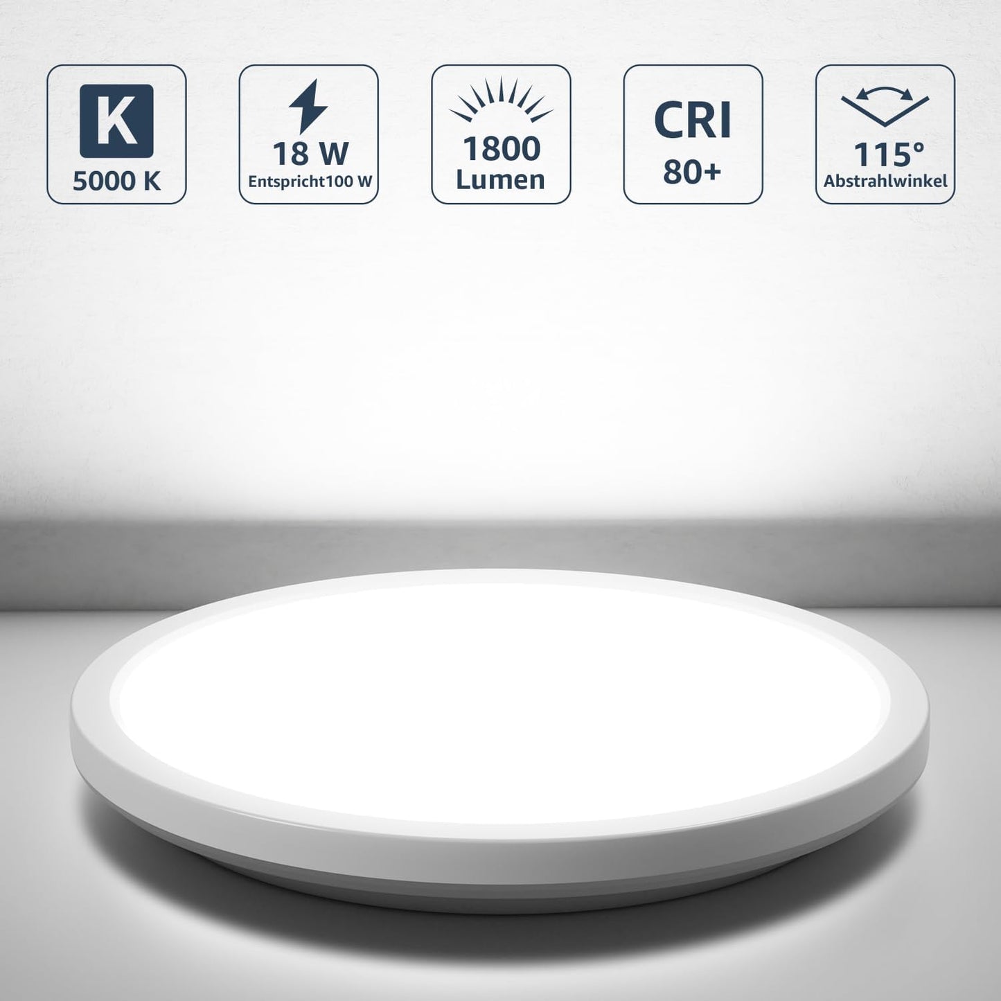 Lepro Deckenlampe 18W, IP44 Wasserfest Deckenleuchte，5000K 1800LM Badezimmer Lampe, Kaltweiß Deckenleuchte Badezimmer, ideal Badezimmerlampe Decke für Bad Schlafzimmer Flur Wohnzimmer, Ø22cm, 2 Stücke