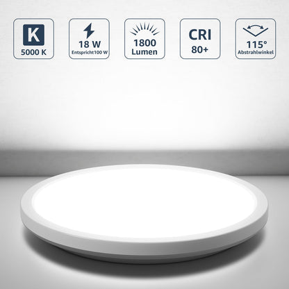 Lepro Deckenlampe 18W, IP44 Wasserfest Deckenleuchte，5000K 1800LM Badezimmer Lampe, Kaltweiß Deckenleuchte Badezimmer, ideal Badezimmerlampe Decke für Bad Schlafzimmer Flur Wohnzimmer, Ø22cm, 2 Stücke