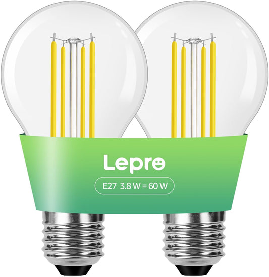 Lepro Energieklasse A E27 LED Warmweiss, 3.8W 806 Lumen Glühbirne E27, Nicht Dimmbar, A60 Led Birne, 2700 Kelvin Warmweiß, 300° Abstrahlwinkel Energiesparlampe, ersetzt 60W Leuchtmittel, 2 Stück