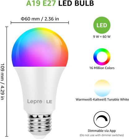 Lepro E27 LED Warmweiss Glühbirne, 8.5 Watt 806 Lumen LED Lampe E27, ersetzt 60W Halogenlampe, A60 Leuchtmittel, 2700 Kelvin Warmweiß, 160° Abstrahlwinkel Energiesparlampe, 12 Stück