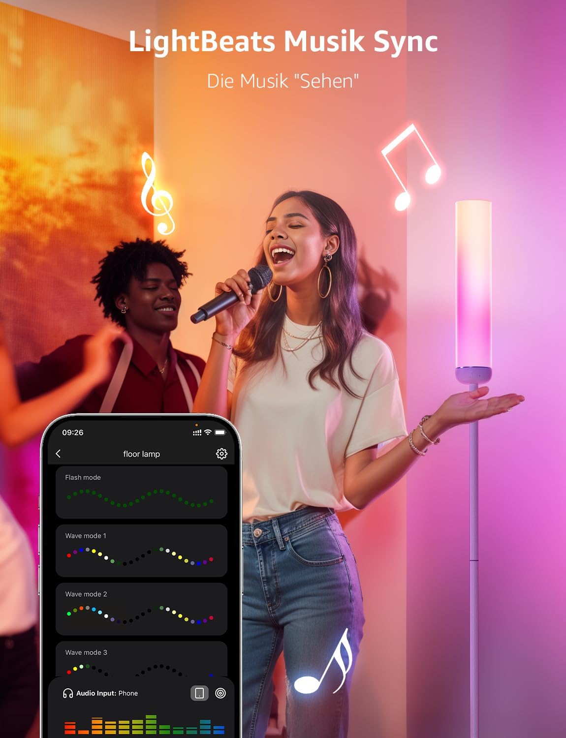 Lepro O1 AI Smart Stehlampe Wohnzimmer 2300LM, Stehlampe Dimmbar 22W RGBCCT, Sprachsteuerung/Musik Sync/DIY, Personalisierter KI-Lichtdesigner, Kompatibel mit Alexa/Google, WiFi & Bluetooth