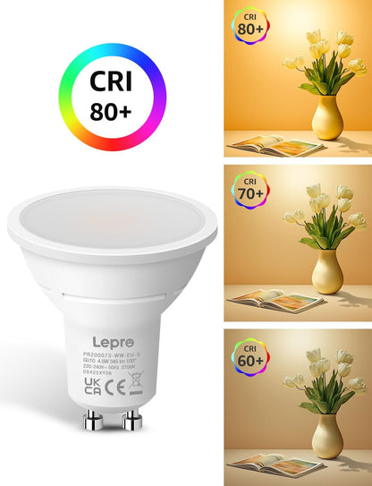 Lepro GU10 LED, 4W 345lm LED Leuchtmittle, 2700K warmweiß Lampen ersetzt 32W Halogenlampen, 100° Strahlwinkel Reflektorlampen, 5 Stück