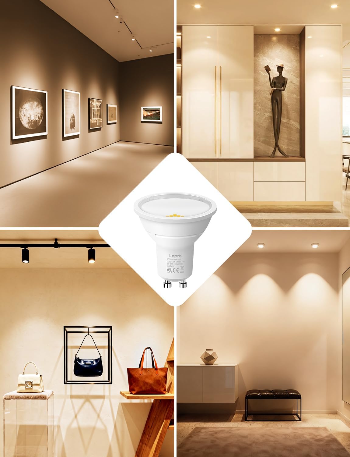 Lepro Energieklasse A GU10 LED Warmweiss Lampe, 3.3W 2700K Warmwei? 590 lm, Nicht Dimmbar, 100¡ã Abstrahlwinkel, Energiesparendes GU 10 LED Leuchtmittel f¨¹r Flur, Wohnzimmer, Schlafzimmer, 10 St¨¹ck
