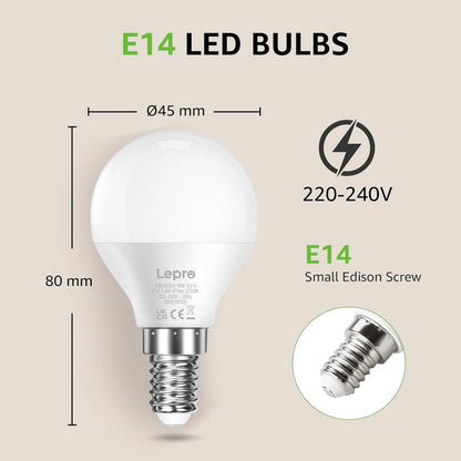 Lepro E14 LED Lampe, 6er-Pack, 4.9W 470 Lumen Glühbirne,entspricht 40W Glühlampe, 2700 Kelvin Warmweiß, P45 180° Abstrahlwinkel Energiesparlampe