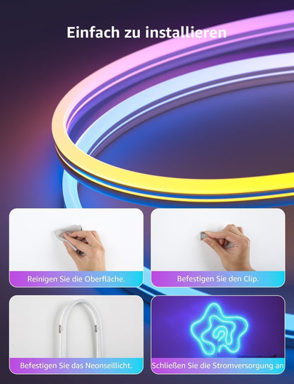 Lepro Neon AI LED Strip 10m, RGB LED Streifen mit App-, Musik- und Sprachsteuerung, kompatibel mit Alexa & Google Assistant, für Wohnzimmer, Gaming, Party,Wanddeko, Personalisierter KI-Lichtdesigner