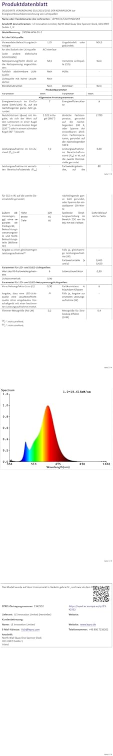 Lepro Energieklasse A E27 LED Warmweiss, 7.2W 1521 Lumen Glühbirne E27, Nicht Dimmbar, A60 Led Birne, 2700 Kelvin Warmweiß, 300° Abstrahlwinkel Energiesparlampe, ersetzt 100W Leuchtmittel, 2 Stück