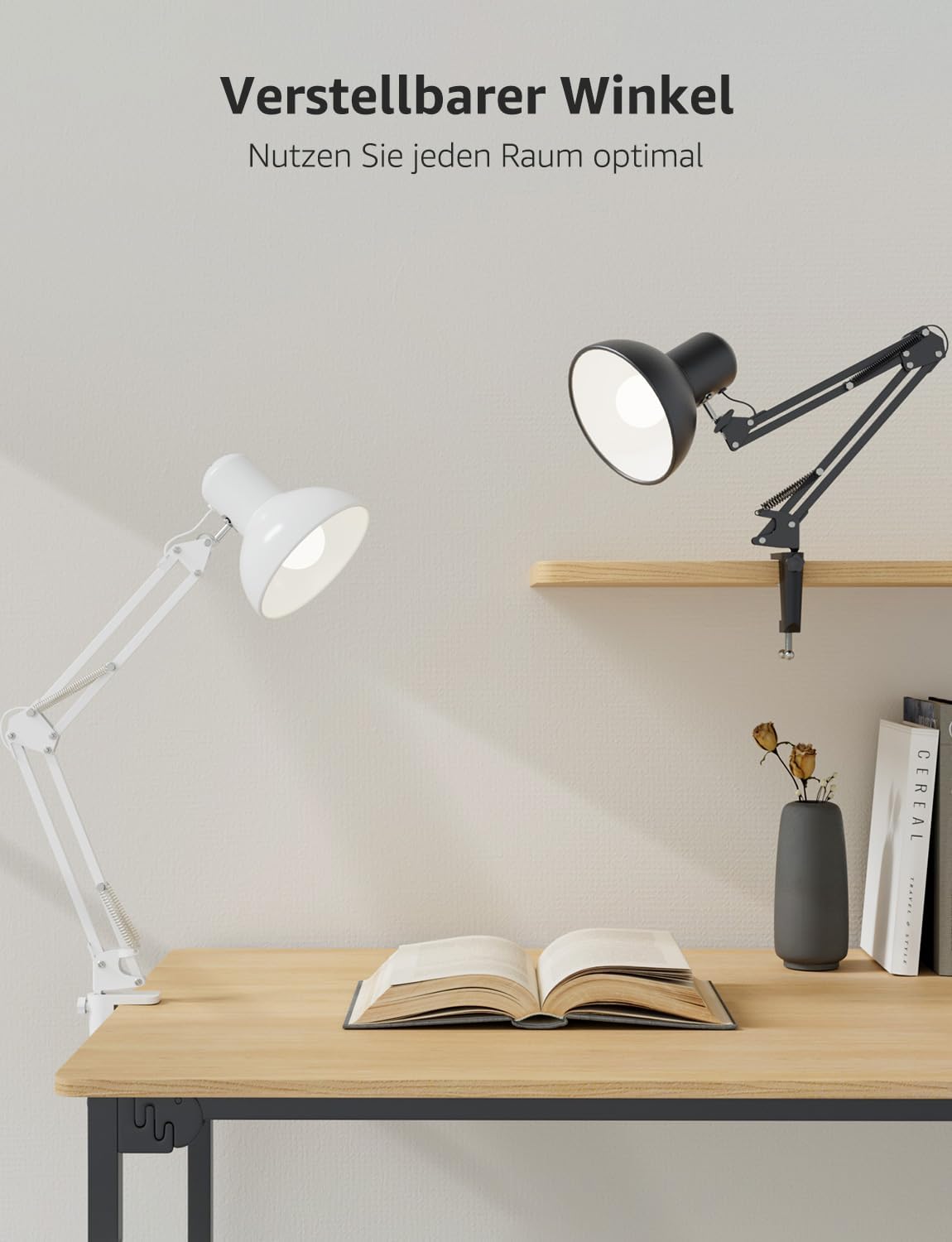 Lepro Schreibtischlampe Retro, Klemmbare Tischlampe E27, LED Büro Leselampe Nachttischlampe Verstellbare, Gelenk-Arm, schwenkbar, Tageslichtlampe Schreibtisch leuchte, HxBxT: 38 x 15 x 27cm, Weiß
