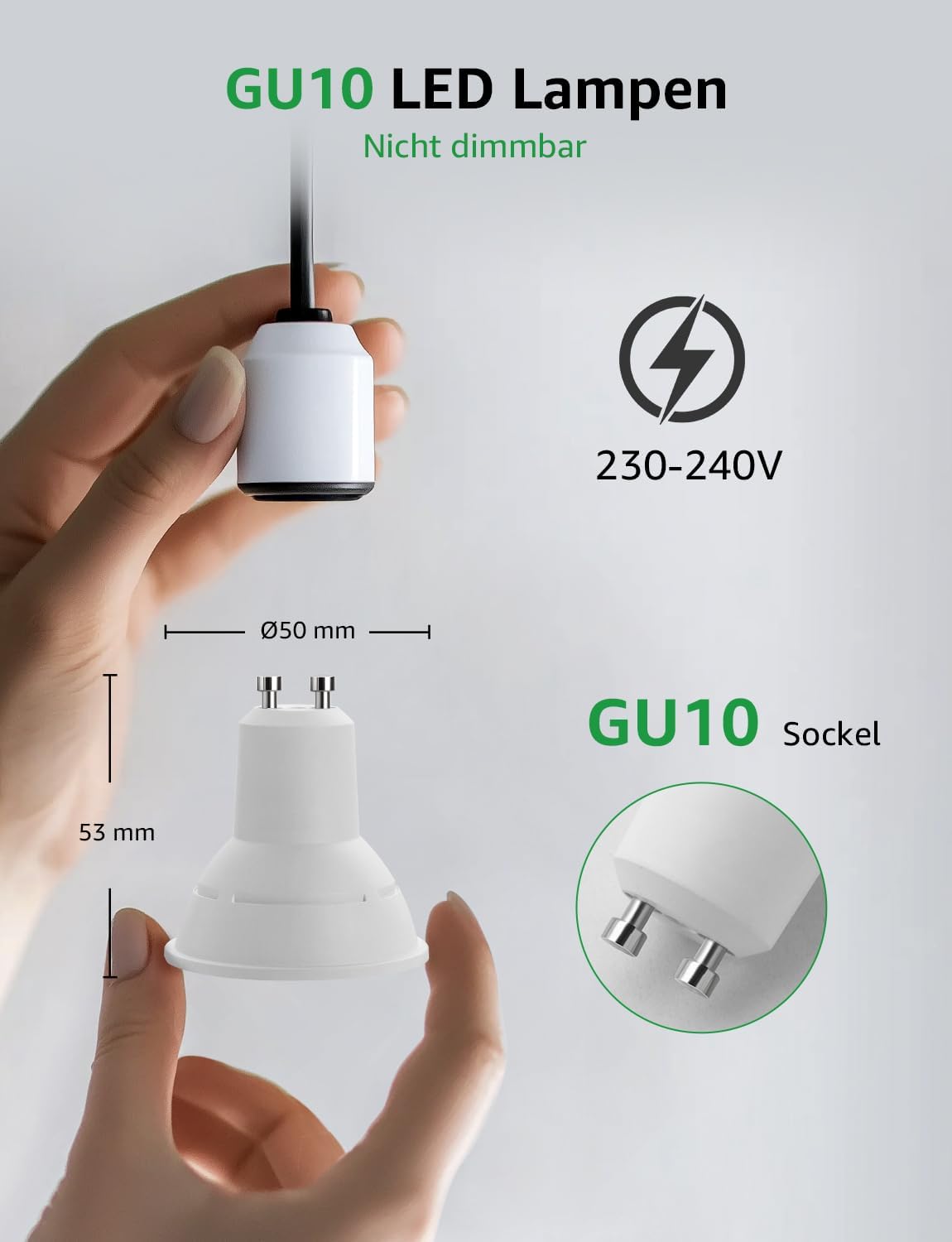 Lepro Energieklasse A GU10 LED Warmweiss Lampe, 3.3W 2700K Warmwei? 590 lm, Nicht Dimmbar, 100¡ã Abstrahlwinkel, Energiesparendes GU 10 LED Leuchtmittel f¨¹r Flur, Wohnzimmer, Schlafzimmer, 10 St¨¹ck