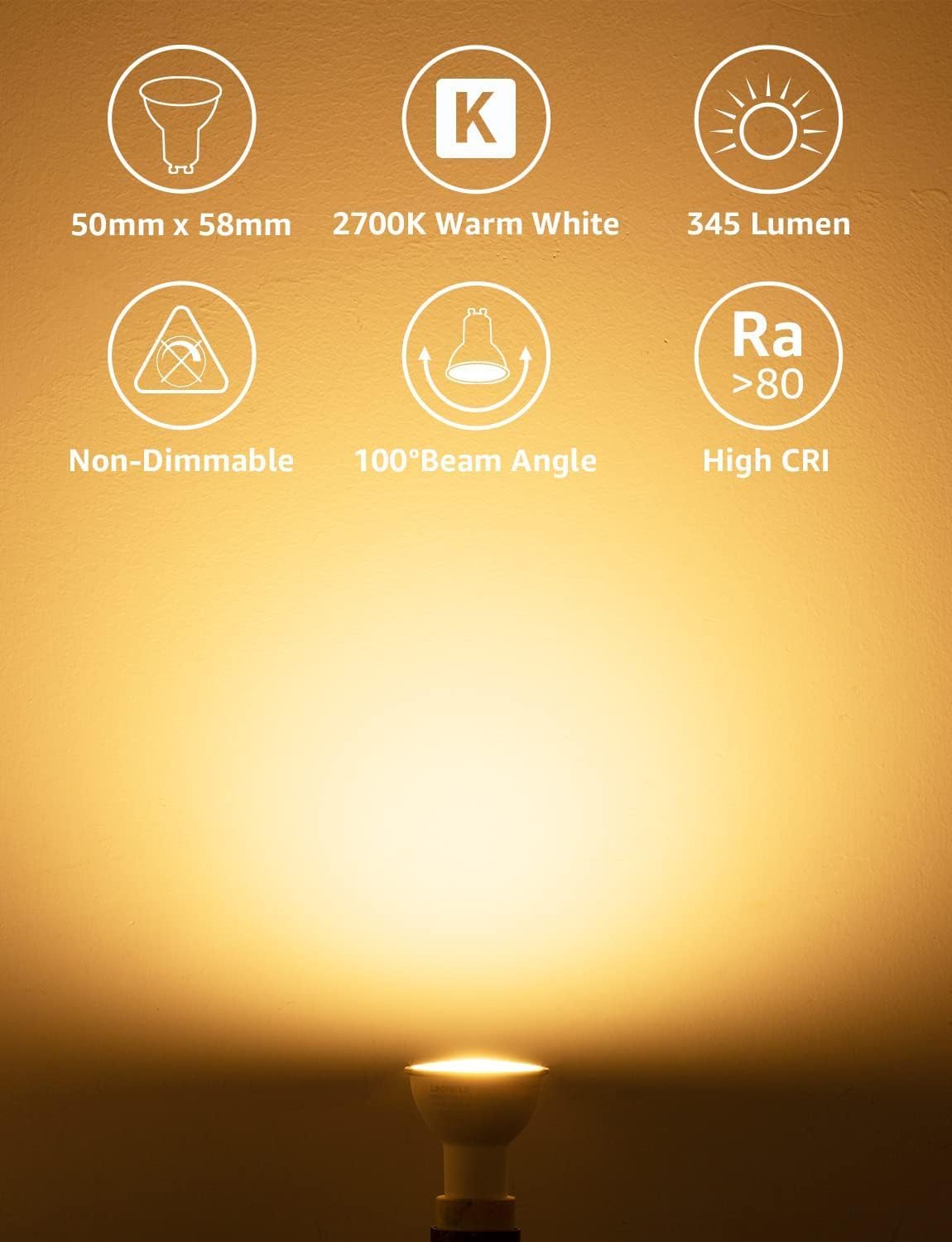 Lepro GU10 LED, 4W 345lm LED Leuchtmittle, 2700K warmweiß Lampen ersetzt 32W Halogenlampen, 100° Strahlwinkel Reflektorlampen, 5 Stück