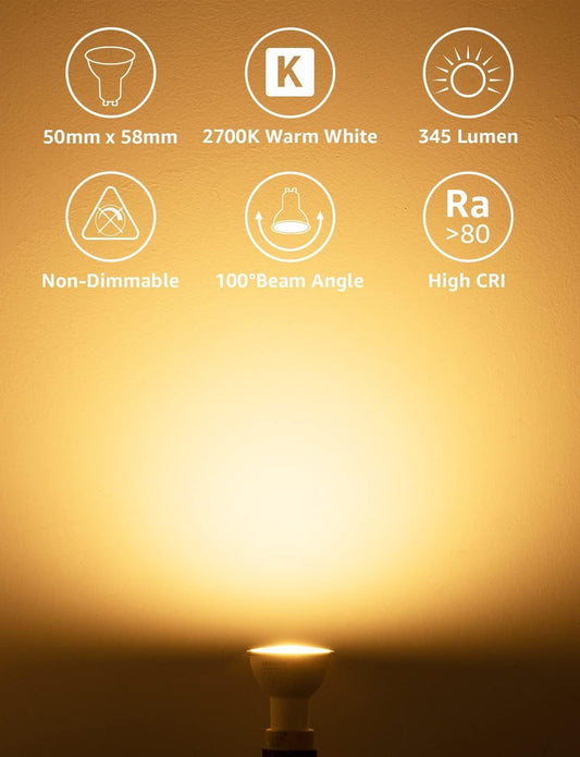 Lepro GU10 LED Warmweiss 4W Lampe, Ersetzt 50W Halogenlampen, 345 Lumen Leuchtmittel LED GU10 Warmweiss, 2700K Warmweiß, 100° Strahlwinkel Reflektorlampen, 10 Stück