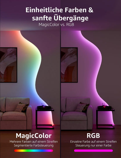 Lepro AI LED Streifen S2, 5M RGBCW LED Strip mit echtem Wei?licht, MagicColor RGBIC, Personalisierter KI-Lichtdesigner, Musik-Sync, Kompatibel mit Alexa & Google Assistant f¨¹r Gaming & Ambiente