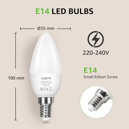 Lepro E14 LED, E14 LED Warmweiss, LED E14 4.9W, Glühbirne E14 470 Lumen, 6er-Pack, ersetzt 40W Birne, C37 2700K Warmweiß Glühlampe E14, 200° Leuchtmittel E14, Kerzenleuchten