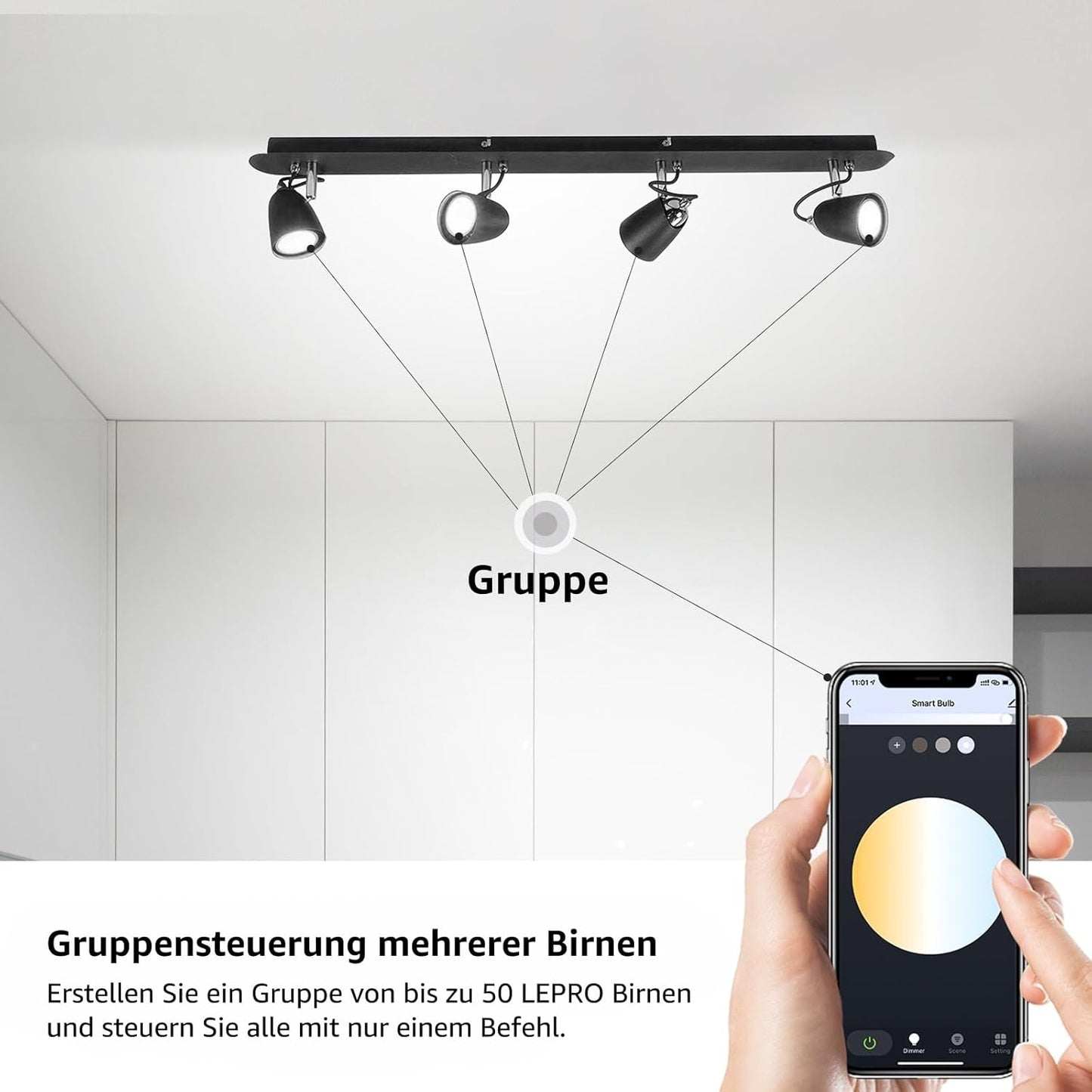 Lepro GU10 Smart Lampe, Wlan Alexa Glühbirnen, Wifi LED Leuchtmittel, 4 Pack (4.5W = 50W, Dimmbare Weiß 2700K-6500K per App oder Sprache), Kompatibel mit Alexa Echo, Google Home