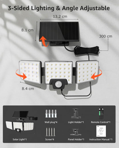 Lepro Solarlampen mit Bewegungsmelder Solar Außenleuchte Led Solar Strahler für Außen, mit Fernbedienung, 2 in 1, Separiert und Integriert, mit 2 Lichtmodi, IP65, für Hof, Garage, Solarleucht