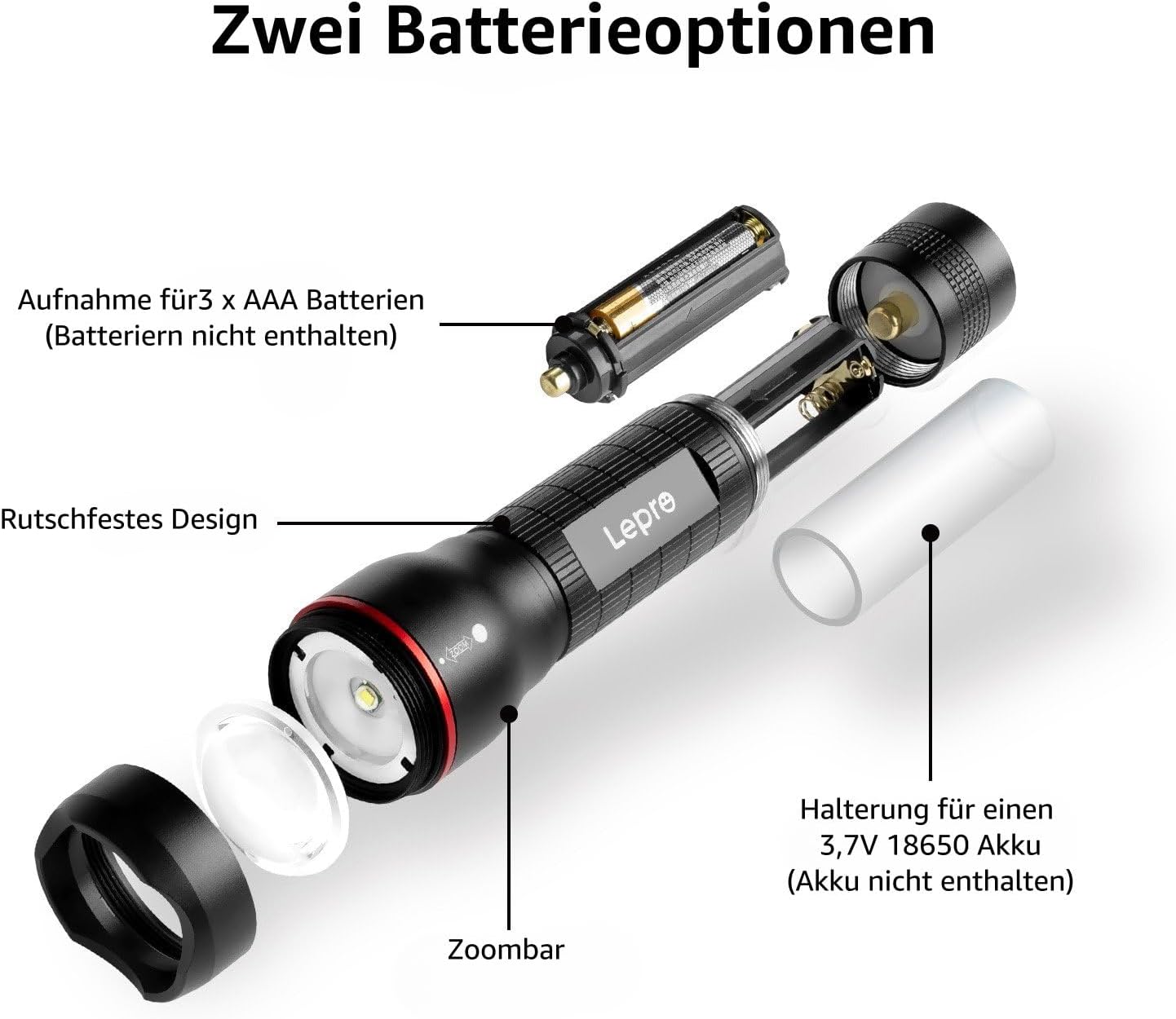 Lepro LED Taschenlampe, LE2000 Extrem Hell LED Taschenlampen mit 5 Modi, Zoombare Camping Handlampe, wasserdichte Flashlight für Camping, Outdoor, Wandern, Angeln, Geschenk (2 Stück)