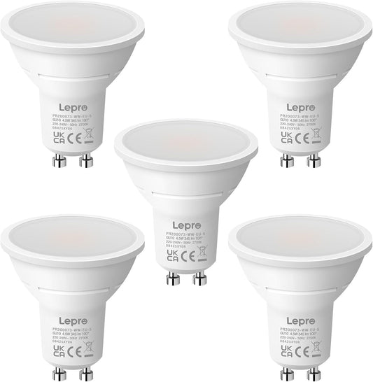 Lepro GU10 LED, 2700K warmweiß ersetzt 32W Halogenlampen, 4W 345lm LED Leuchtmittle, 100° Strahlwinkel Reflektorlampen, 5 Stück