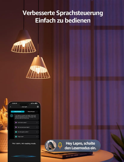 Lepro AI Smart Glühbirne BC1, 4.9W 470LM Glühbirne E14 Dimmbar, Personalisierter KI-Lichtdesigner, RGB+CCT, Kompatibel mit Alexa/Google, Sprachsteuerung/Musik Sync, WiFi & Bluetooth, 4 Stück