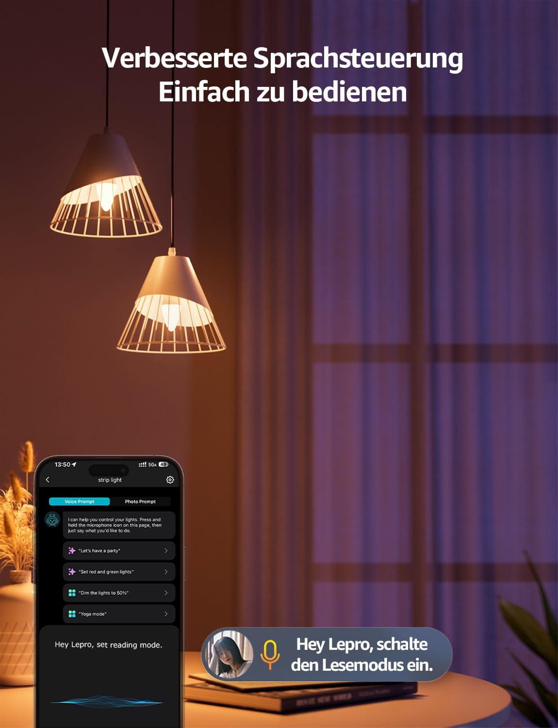 Lepro AI Smart Glühbirne BC1, 4.9W 470LM Glühbirne E14 Dimmbar, Personalisierter KI-Lichtdesigner, RGB+CCT, Kompatibel mit Alexa/Google, Sprachsteuerung/Musik Sync, WiFi & Bluetooth, 1 Stück