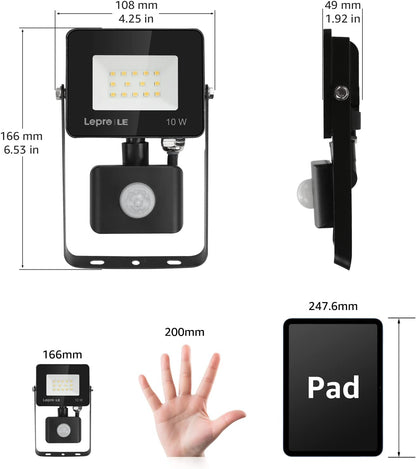 Lepro 10W LED Strahler mit Bewegungsmelder Außen, 850LM Außenstrahler 5000K Kaltweiß Superhell Scheinwerfer, Ideale Aussenleuchte für Garten, Innenhöfe, Garage, Haus, Hotel