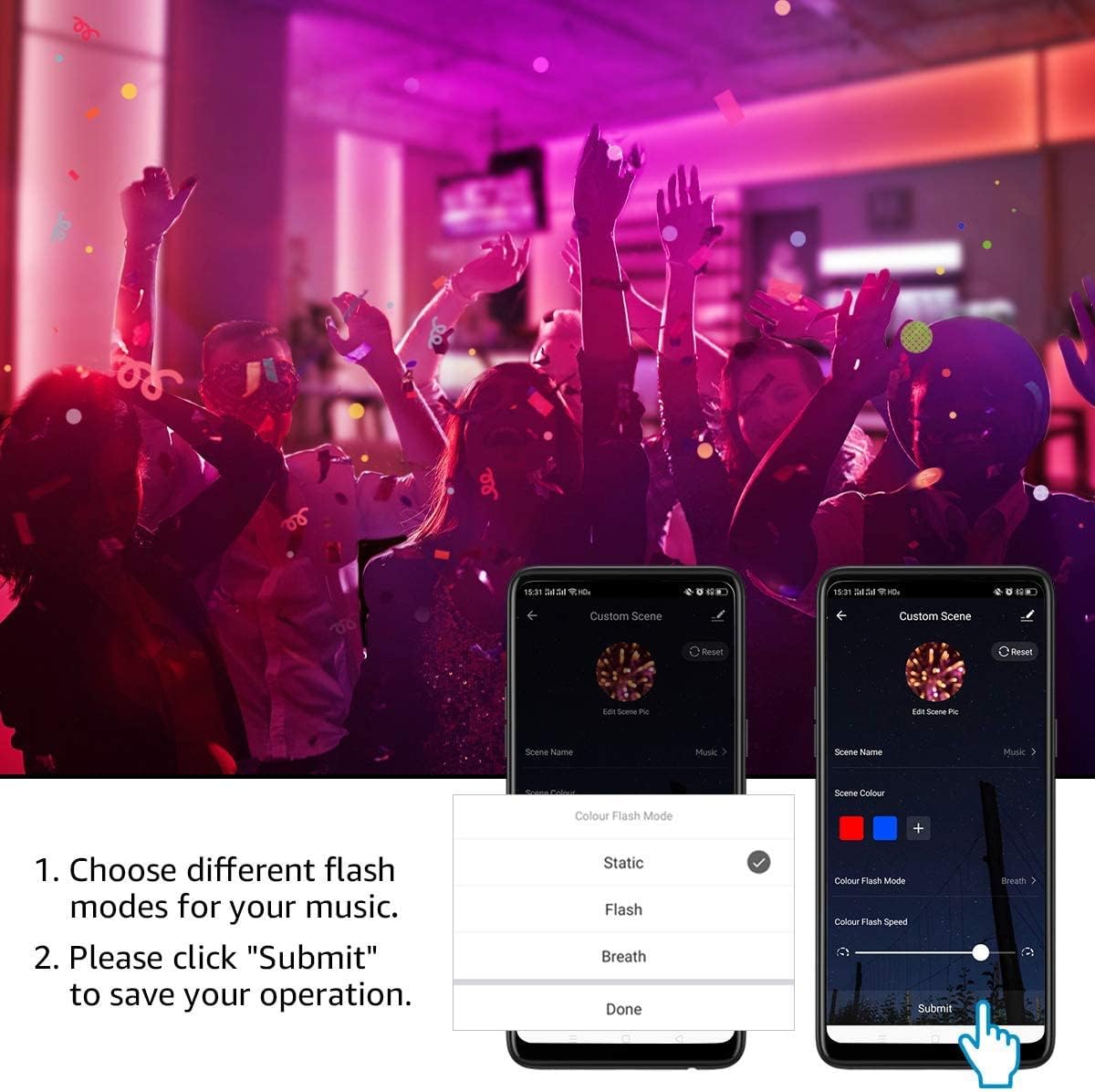 LE Smart LED Strip 5M Musik Sync,RGB 150 LEDs, LED Streifen Wifi, Wlan LED Band, Superhell Selbstklebend Lichtband, nur 2.4GHz Lichterkette mit Fernbedienung, Kompatibel mit Alexa, App, Google Home