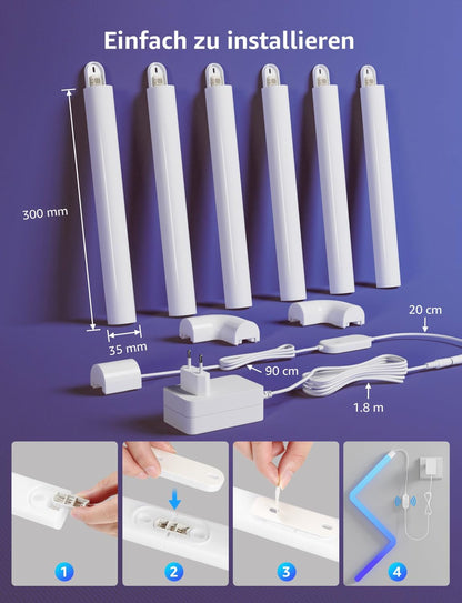 Lepro AI Glide Wall Light WL1, Wandleuchte mit Eingebautes Spracherkennung, Musik Sync, unterstützt Alexa & Google Assistant, KI-Lichtdesign-Assistent für Gaming Party Wand Deko, 6 Stück und 2 Ecke