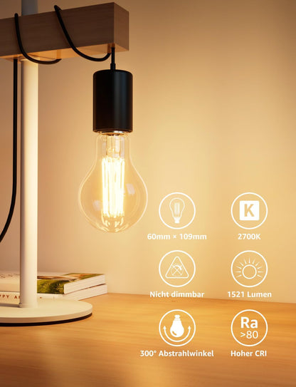 Lepro Energieklasse A E27 LED Warmweiss, 7.2W 1521 Lumen Glühbirne E27, Nicht Dimmbar, A60 Led Birne, 2700 Kelvin Warmweiß, 300° Abstrahlwinkel Energiesparlampe, ersetzt 100W Leuchtmittel, 2 Stück