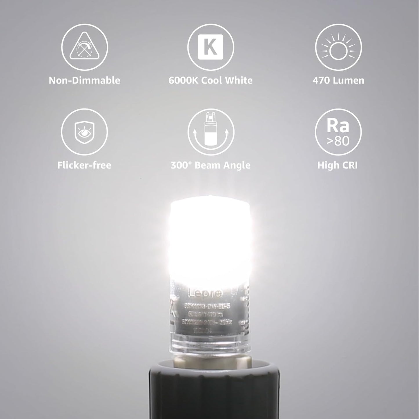 Lepro G9 LED Lampe, 3.8W 470 Lumen G9 Glühbirne, Kein Flackern und 6000k Kaltweiß G9 LED Leuchtmittel Birne Ersatz 40W G9 Halogenlampe, 300° Abstrahlwinkel, Nicht Dimmbar 5er Pack