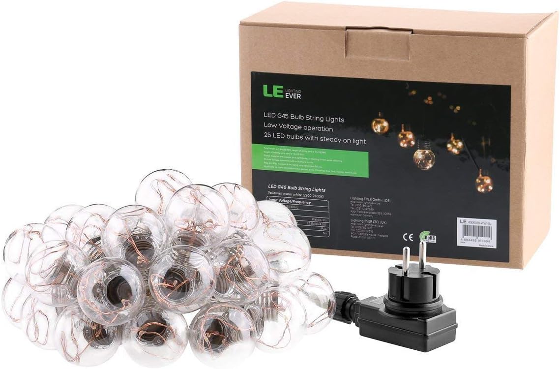 LE Lichterkette Gl¨¹hbirnen Au?en, 7.8M 25LEDs G45 Lichterkette Aussen mit Stecker, 4.5W Warmwei? Lichterketten f¨¹r Garten, Party, Hochzeit, Balkon, Haus Deko, IP44 Wasserdichte
