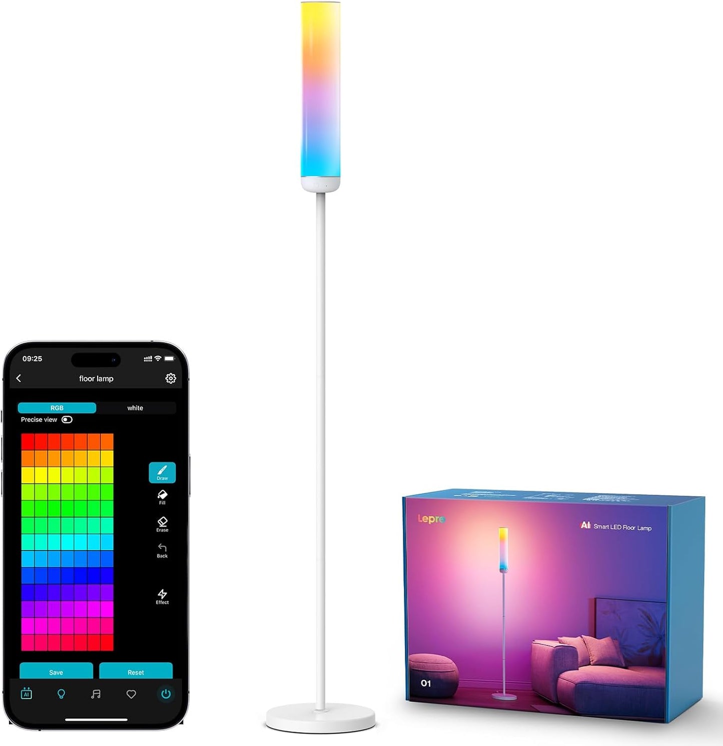 Lepro O1 AI Smart Stehlampe Wohnzimmer 2300LM, Stehlampe Dimmbar 22W RGBCCT, Sprachsteuerung/Musik Sync/DIY, Personalisierter KI-Lichtdesigner, Kompatibel mit Alexa/Google, WiFi & Bluetooth