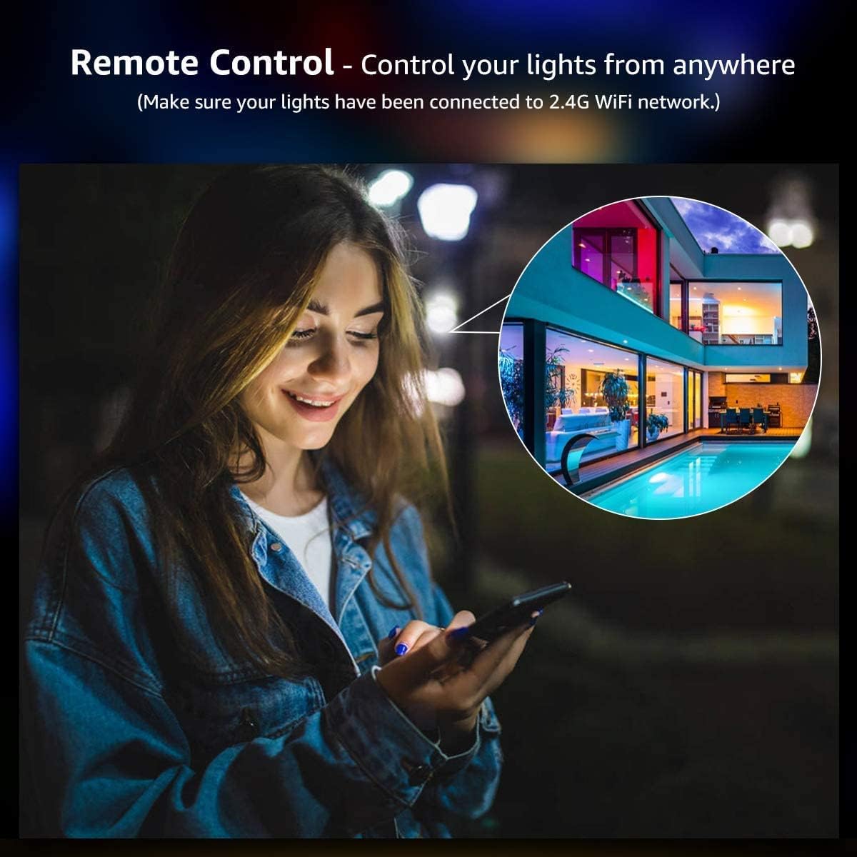 Lepro Smart LED Strip, 5M LED Streifen, RGB 150 LEDs, IP20 Smart LED Leiste inkl. Fernbedienung, WiFi LED Band Lichterkette für Haus,Küche,Party,Lichtband Kompatibel mit Alexa, Google Home nur 2.4GHz