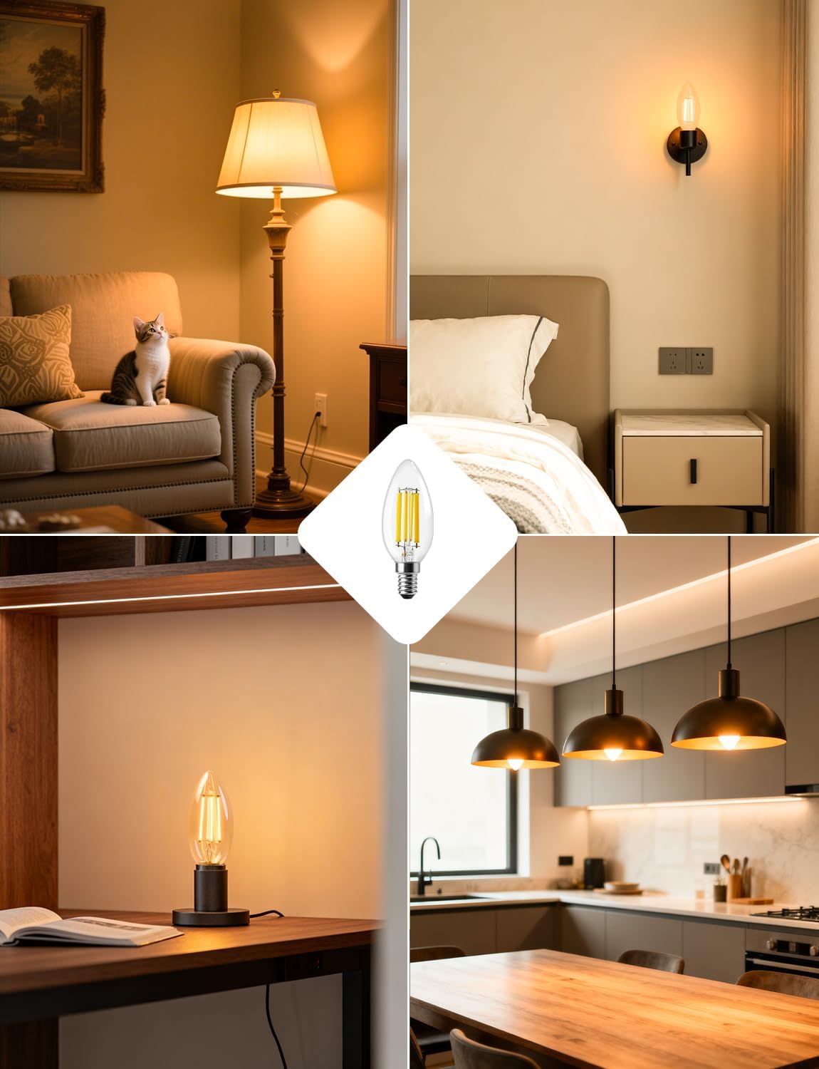 Lepro Energieklasse A E14 LED warmweiss Lampe 2.2W 470 Lumen C35 2700K Warmwei? LED Gl¨¹hbirne, entspricht 40W Gl¨¹hlampe, 300¡ã Abstrahlwinkel Nicht Dimmbar Energiesparlampe, 2er-Pack
