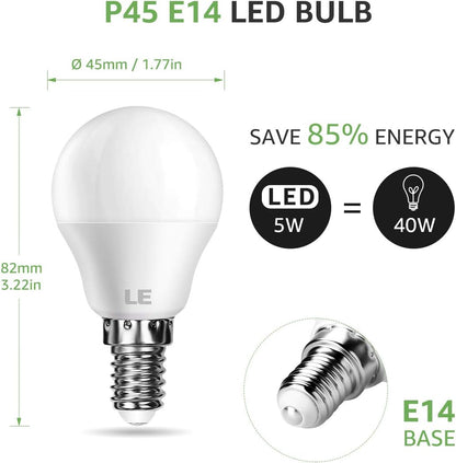 LE E14 LED Lampe, 5W 470 Lumen Glühbirne,entspricht 40W Glühlampe, 2700 Kelvin Warmweiß, P45 200° Abstrahlwinkel Energiesparlampe