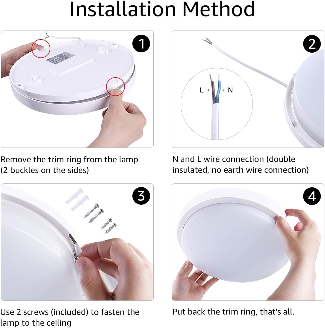 Lepro 24W LED Deckenlampe, LED Deckenleuchte IP54 Wasserfest, 6000K 2200LM Badezimmer Lampe, Rund Badlampe Decke, ideal für Bad Schlafzimmer Flur Küche Wohnzimmer, Kaltweiß, Ø26.5cm