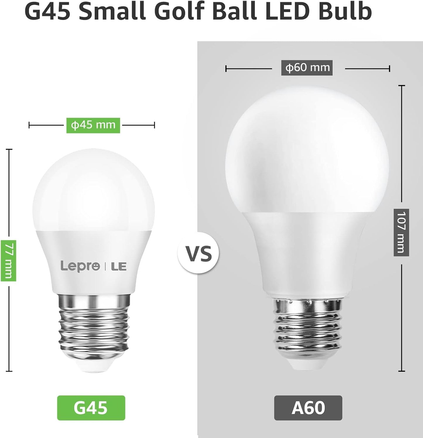 Lepro E27 LED Warmweiss Glühbirne, 2.5 Watt G45 LED Lampe E27, ersetzt 25W Halogenlampe, 250 Lumen Leuchtmittel, 2700 Kelvin Warmweiß, 180° Abstrahlwinkel Energiesparlampe, 5 Stück