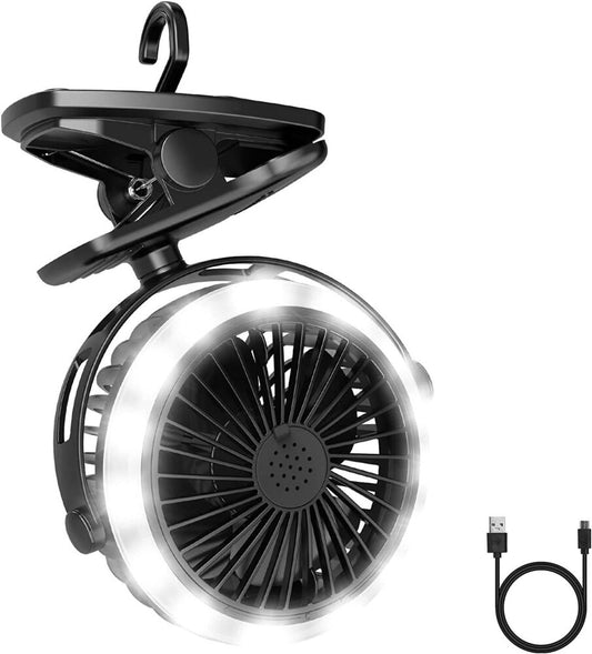 Lepro Camping Ventilator mit Licht, Campinglaterne mit Ventilator, Tragbar USB Ventilator, Zeltventilator mit Aufhängehaken, Wiederaufladbar USB-Ladeeingangslüfter für Outdoor, Camping, Büro, Grill