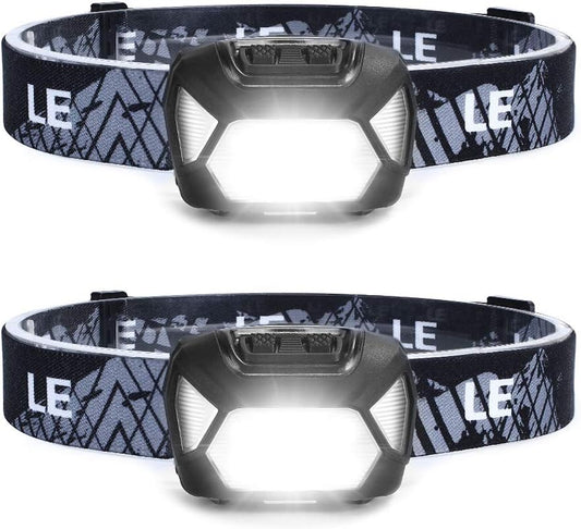 LE Stirnlampe, 1300 Lux LED XPG Kopflampe mit 6 Lichtmodi Scheinwerfer und Rotlicht, IPX4 spritzwassergeschütztes Gehäuse, Batteriebetrieben Stirnlampen C500, Ideal für Camping Joggen, 2 Stück