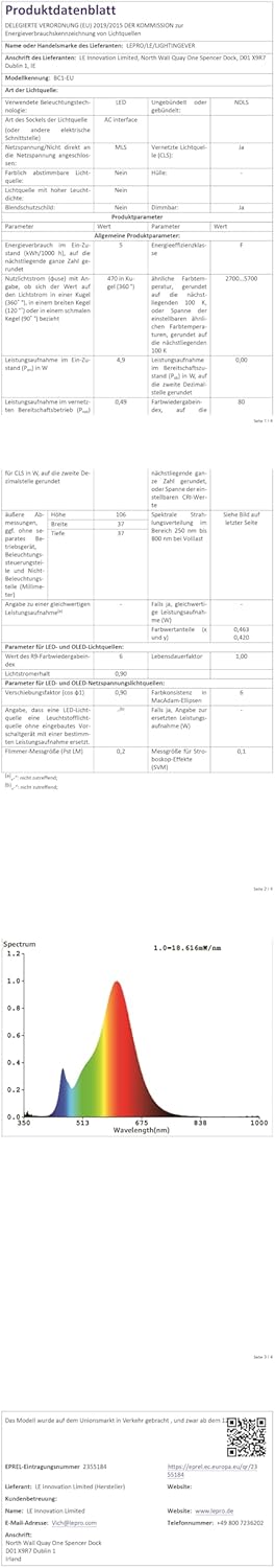 Lepro AI Smart Glühbirne BC1, 4.9W 470LM Glühbirne E14 Dimmbar, Personalisierter KI-Lichtdesigner, RGB+CCT, Kompatibel mit Alexa/Google, Sprachsteuerung/Musik Sync, WiFi & Bluetooth, 1 Stück