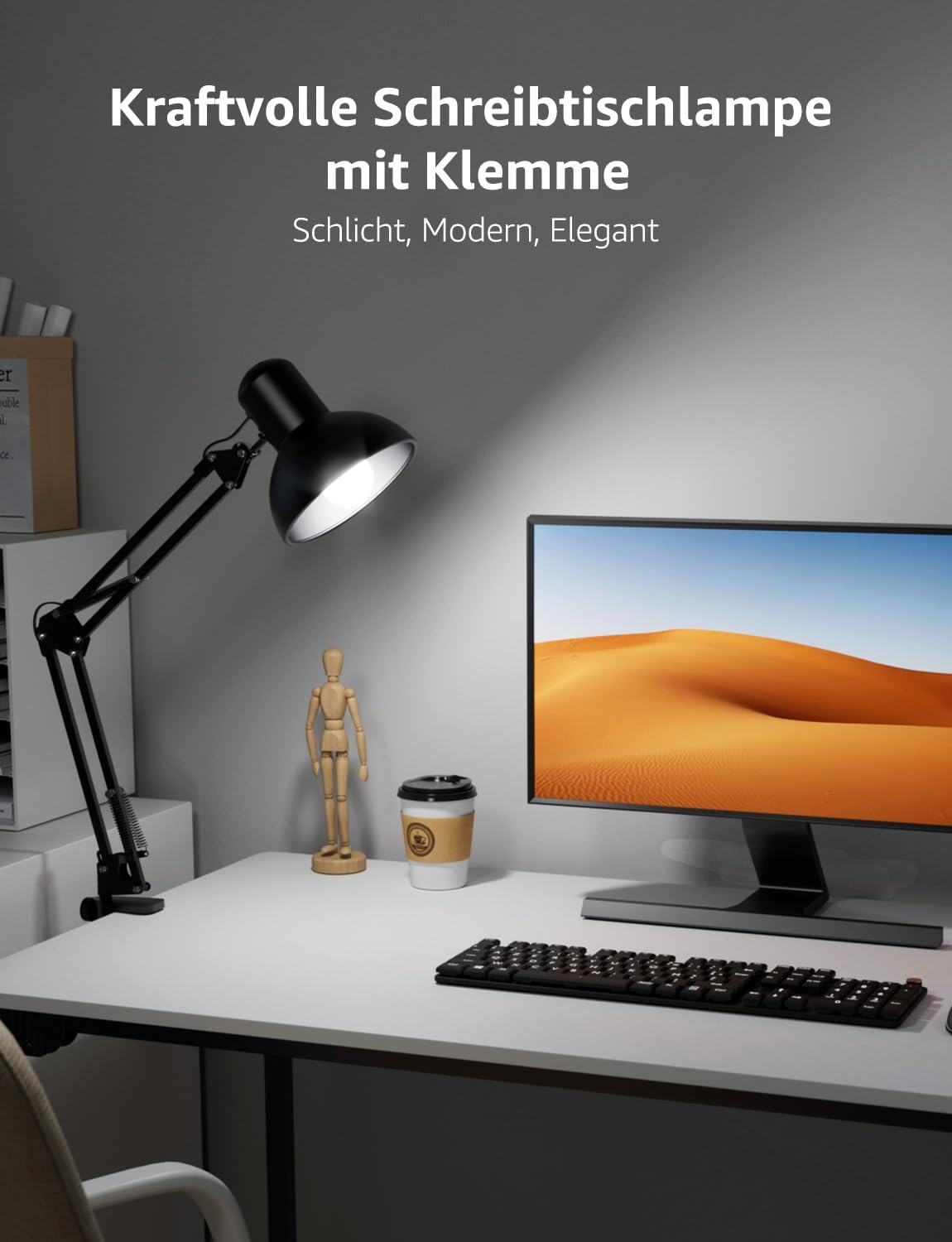 Lepro Schreibtischlampe Retro, Klemmbare Tischlampe E27, LED B¨¹ro Leselampe Nachttischlampe Verstellbare, Gelenk-Arm, schwenkbar, Tageslichtlampe Schreibtisch leuchte, HxBxT: 38 x 15 x 27cm, Schwarz