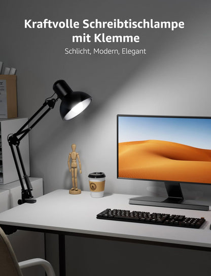 Lepro Schreibtischlampe Retro, Klemmbare Tischlampe E27, LED B¨¹ro Leselampe Nachttischlampe Verstellbare, Gelenk-Arm, schwenkbar, Tageslichtlampe Schreibtisch leuchte, HxBxT: 38 x 15 x 27cm, Schwarz