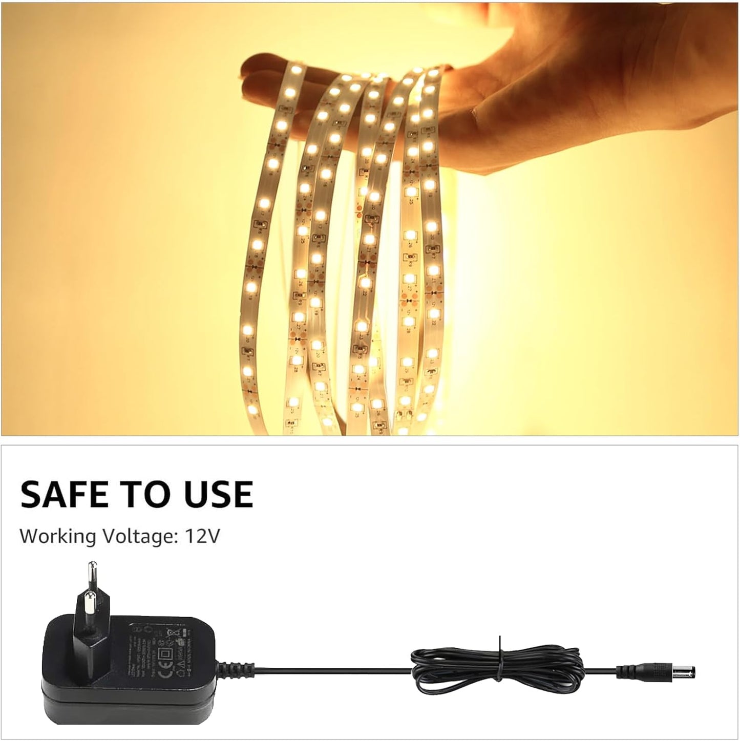 Lepro LED Strip 5M, Warmweiß 3000K Dimmbar, 300 LEDs, 12V Selbstklebend, IP20 Band, Flexible DIY Leiste, Lichtband Kette Mit Netzteil für Innen Küche Dekoration