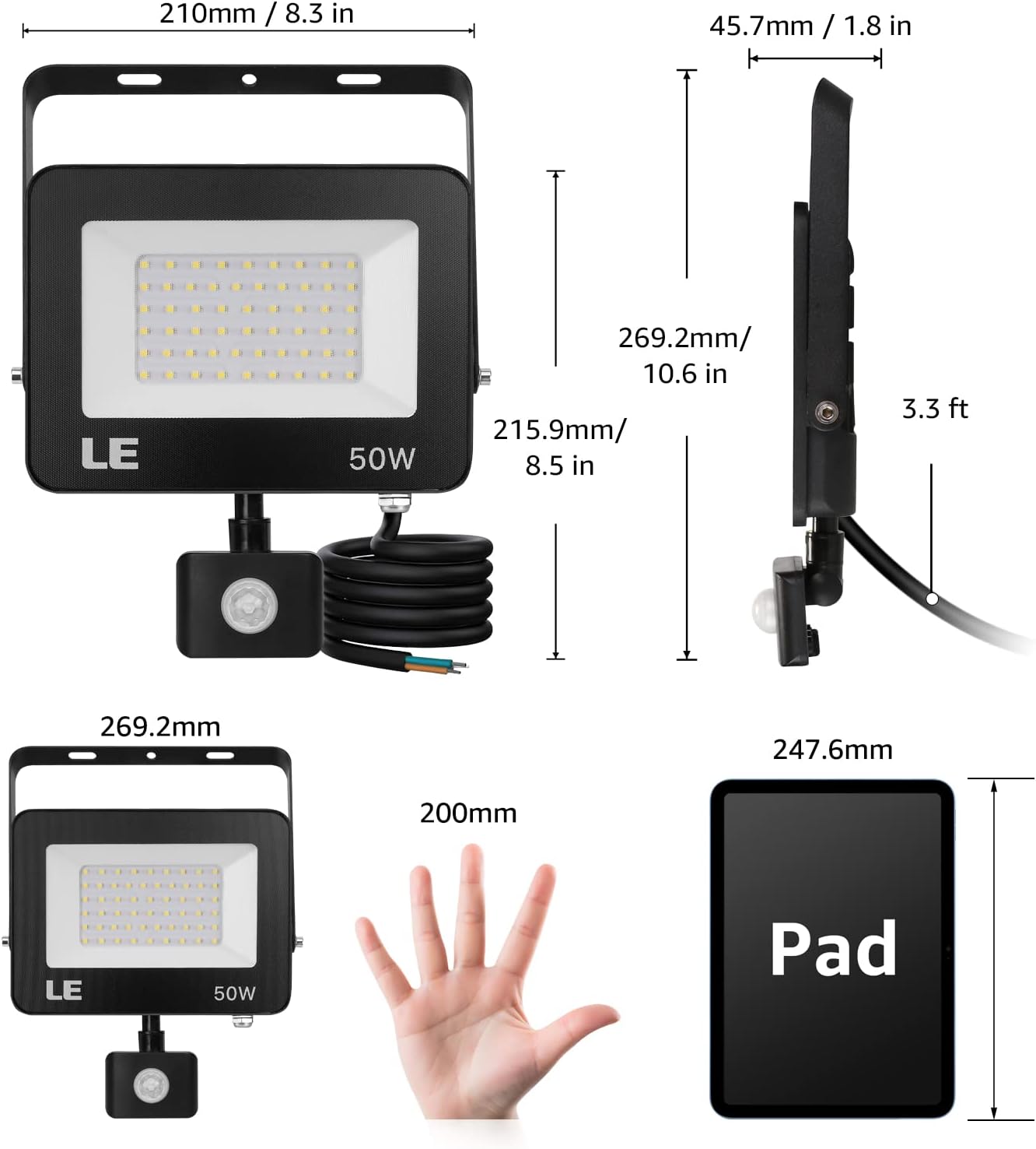 Lepro 50W LED Strahler mit Bewegungsmelder Außen, 4200LM Außenstrahler 5000K Kaltweiß Superhell Scheinwerfer, IP54 Wasserdicht Fluter, Ideale Aussenleuchte für Garten, Innenhöfe, Garage, Haus, Hotel