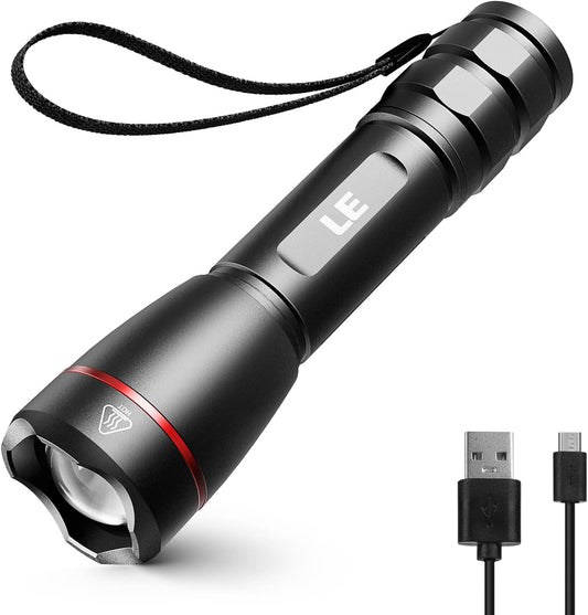 LE LED Taschenlampe Aufladbar USB, Extrem Hell 15000 Lux OSRAM P9 Taschenlampen, IPX4 Wasserdicht Zoombare Handlampe mit 5 Modi, Wiederaufladbare Taktische Taschenlampe für Camping, Outdoor, Wandern