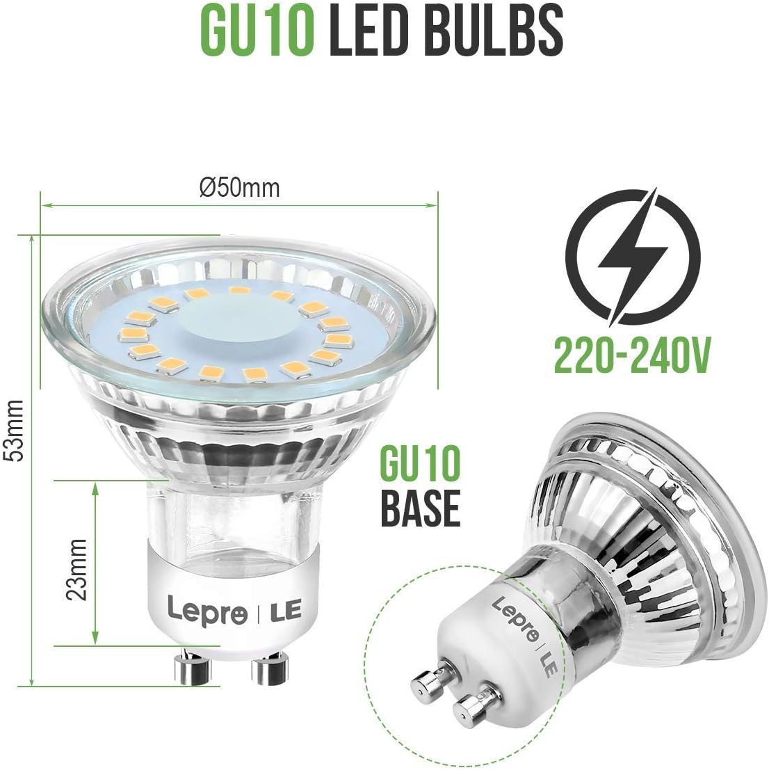 Lepro GU10 LED Warmweiss Lampe, 4W Ersetzt 50W Glühbirne, 325 Lumen 2700K Warmweiß LED Leuchtmittle, Abstrahlwinkel 100° Flimmerfrei Strahler, Nicht Dimmbar Reflektorlampen, 5er-Pack