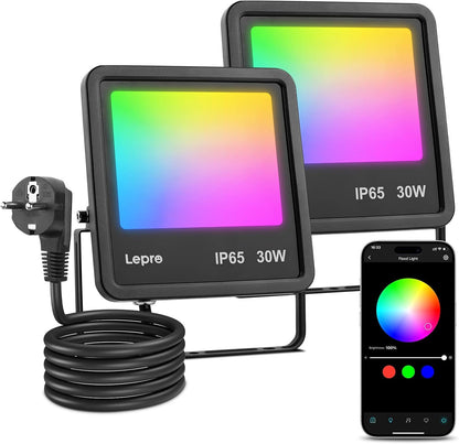 Lepro AI Smart 30W Led Strahler Außen F1, RGB Dimmbar Außenstrahler, Personalisierter KI-Lichtdesigner, Musik Sync/APP Sprachsteuerung, IP65 Wasserdicht Fluter für Garten, Kompatibel mit Alexa/Google