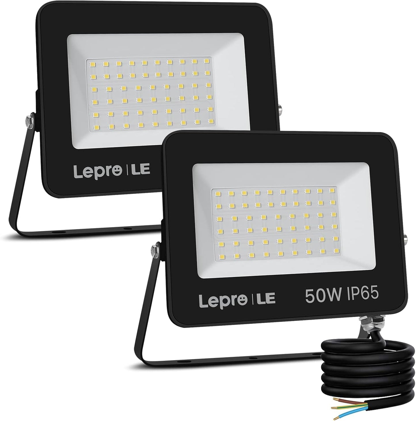 Lepro 50W LED Strahler Außen 2 Stücke, 4250LM Superhell Außenstrahler, IP65 Wasserdicht LED Fluter, 5000K Kaltweiß LED Scheinwerfer, Außenlampe für Garten, Innenhöfe, Garage, Hotel, Sportplatz