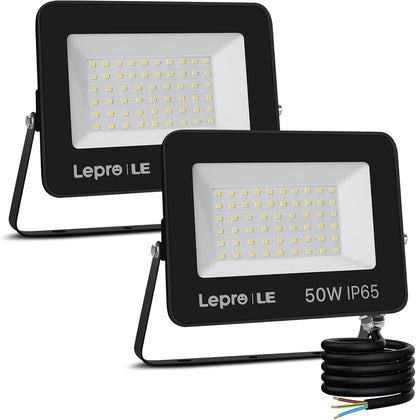 Lepro 50W LED Strahler Außen 2 Stücke, 4250LM Superhell Außenstrahler, IP65 Wasserdicht LED Fluter, 5000K Kaltweiß LED Scheinwerfer, Außenlampe für Garten, Innenhöfe, Garage, Hotel, Sportplatz