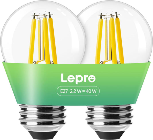 Lepro Energieklasse A E27 LED Warmweiss, 2.2W 470 Lumen Glühbirne E27, Nicht Dimmbar, G45 Led Birne, 2700 Kelvin Warmweiß, 300° Abstrahlwinkel Energiesparlampe, ersetzt 40W Leuchtmittel, 2 Stück