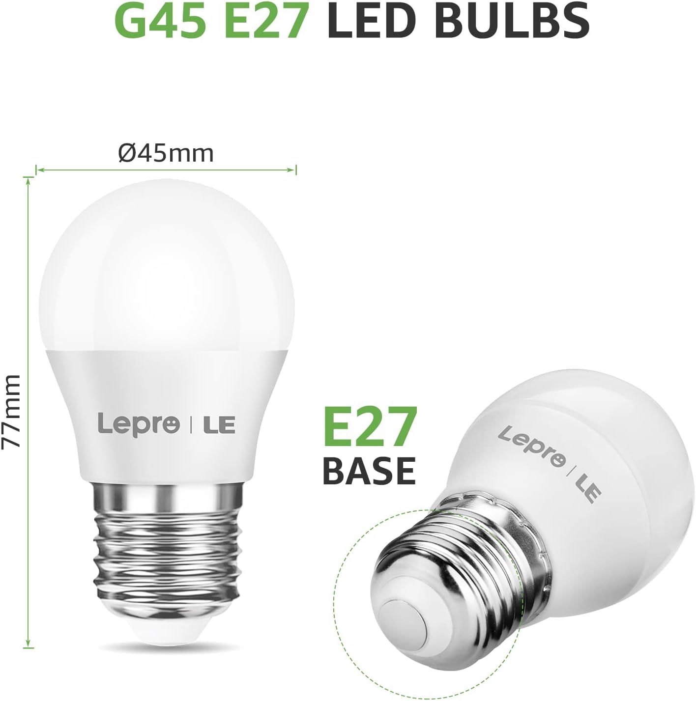 Lepro E27 LED Warmweiss Glühbirne, 2.5 Watt G45 LED Lampe E27, ersetzt 25W Halogenlampe, 250 Lumen Leuchtmittel, 2700 Kelvin Warmweiß, 180° Abstrahlwinkel Energiesparlampe, 5 Stück