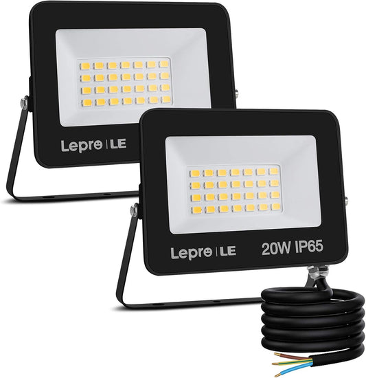 Lepro LED Strahler Außen 2 Stücke, 20W LED Fluter, Superhell 1700LM Außenstrahler 5000K Kaltweiß IP65 Wasserfest Aussenstrahler, Aussenlampe für Hinterhof, Auffahrt, Türen, Garage, Flur, Garten