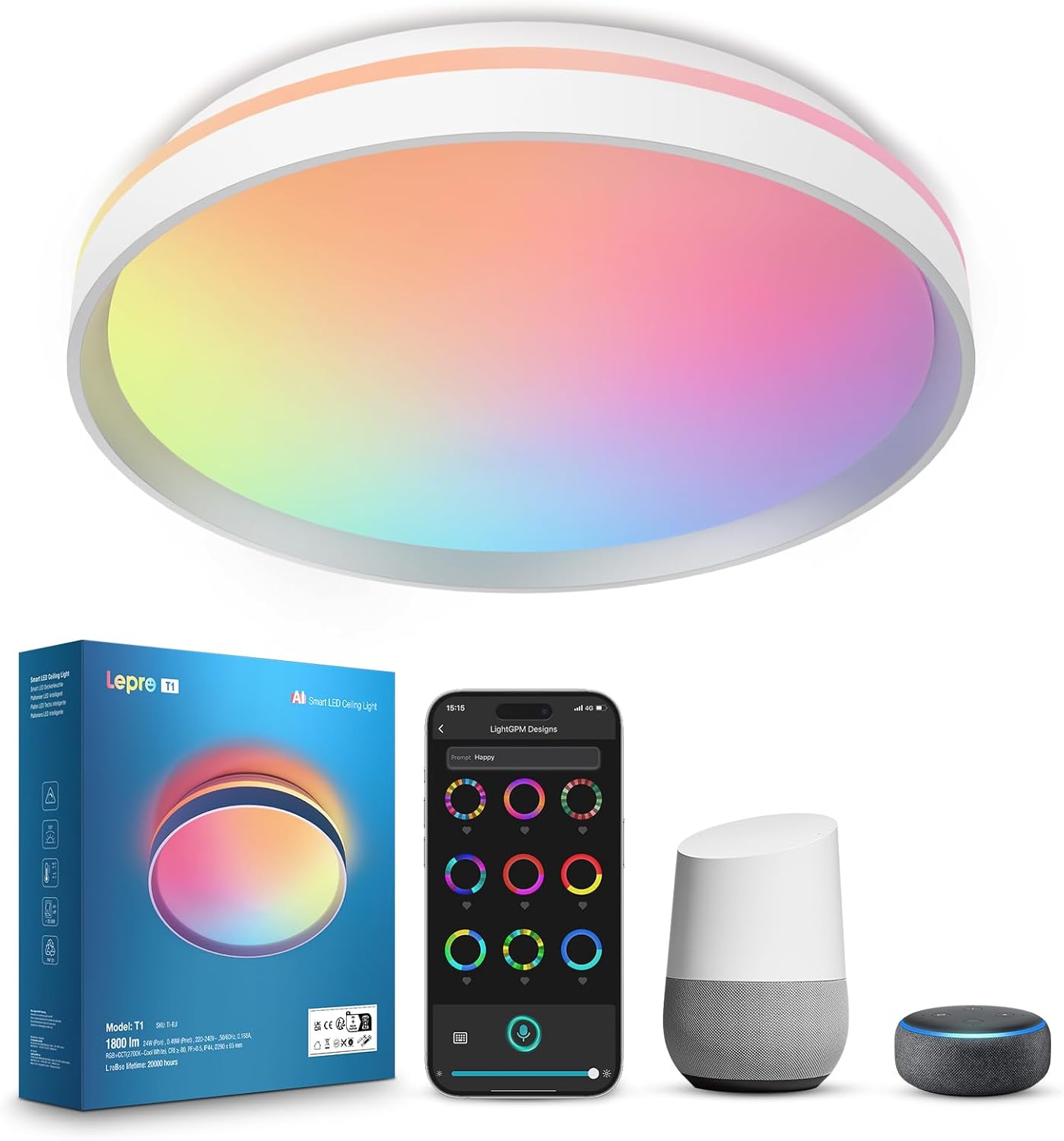 Lepro 24W LED Deckenlampe, LED Deckenleuchte IP54 Wasserfest, 4000K 2200LM Badezimmer Lampe, Rund Badlampe Decke, ideal für Bad Schlafzimmer Flur Küche Wohnzimmer, Neutralweiß, Ø26.5cm